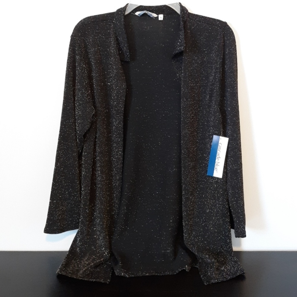 Cascade Blue Sparkly Black Sweater Jacket, size S